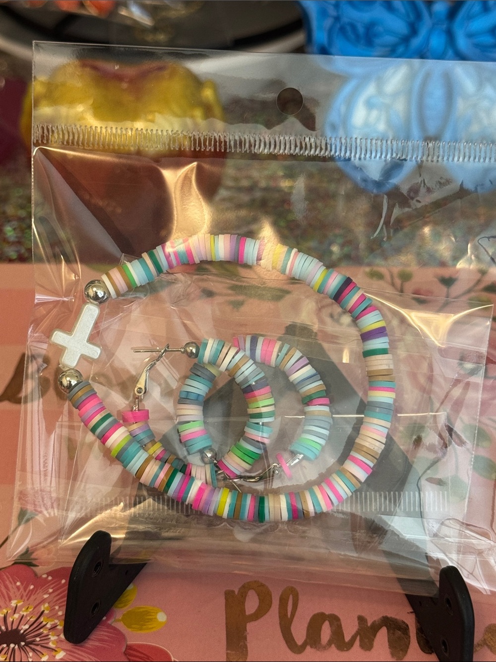 Boho style bracelet earring set - multi color